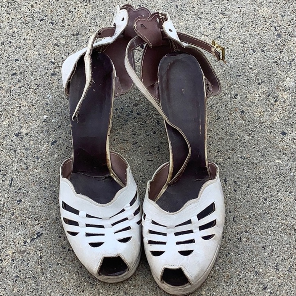 Vintage white Mary Jane peep toe heels